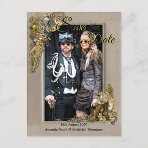 Gothic - Steampunk Leather Frame Save the Date Announcement Postcard