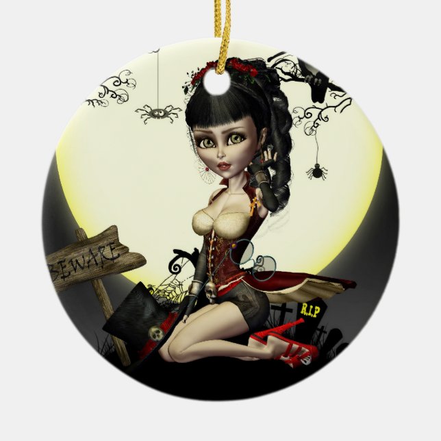 Gothic Steampunk Lolita Art Round Ornament (Front)