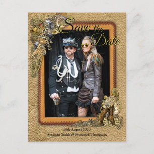 Gothic - Steampunk On leather Save the Date Announcement Postcard