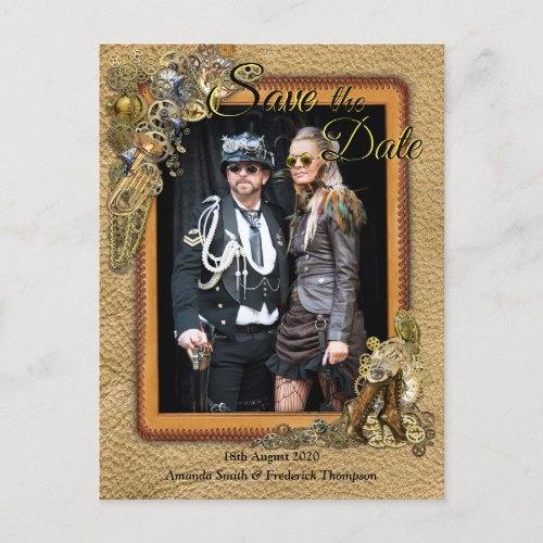 Gothic _ Steampunk On leather Save the Date Announcement Postcard