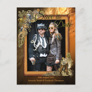 Gothic - Steampunk On leather Save the Date Announcement Postcard