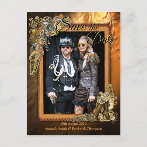 Gothic _ Steampunk On leather Save the Date Announcement Postcard