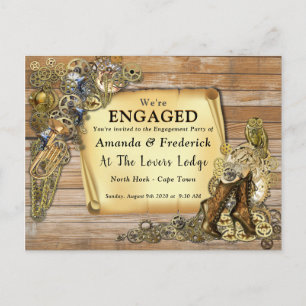 Gothic - Steampunk on Wood Engagement Invitation Postcard
