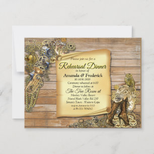 Gothic - Steampunk on Wood Rehearsal dinner Invitation