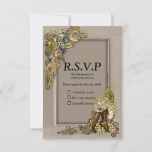 Gothic - Steampunk RSVP - Light Leather Frame Card