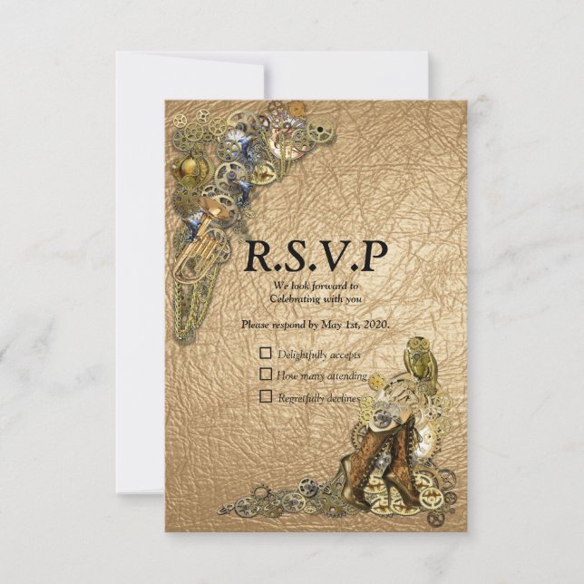 Gothic  - Steampunk RSVP on Gold Leather (Front)
