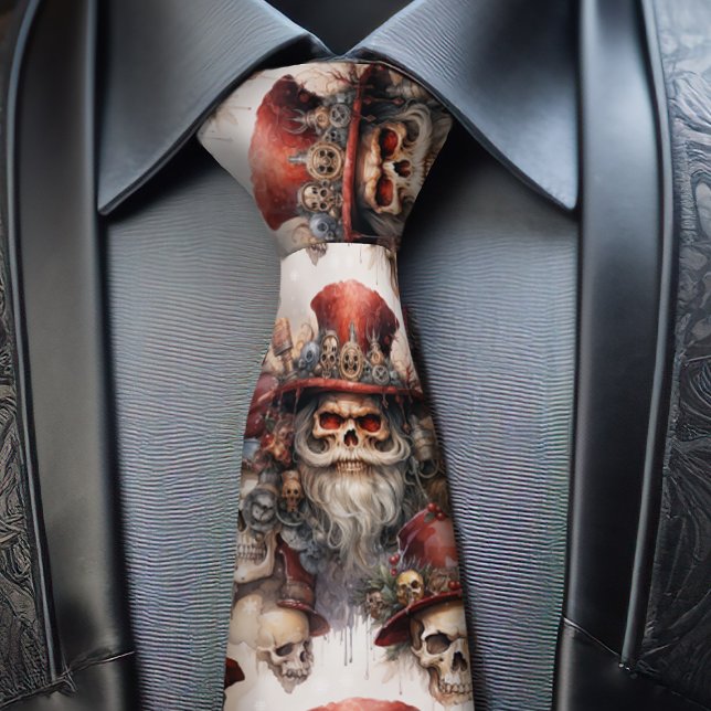 Gothic Steampunk Santa Skull Red Top Hat Christmas Neck Tie (Get your steampunk on with this festive Steampunk Santa Tie. Show your Gothic Style at Christmas.)