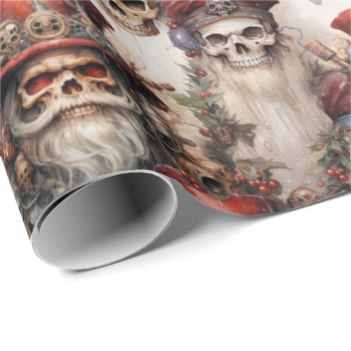 Gothic Steampunk Santa Skulls Christmas Wrapping Paper
