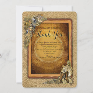 Gothic - Steampunk Sculptures on Leather Thank You Invitation