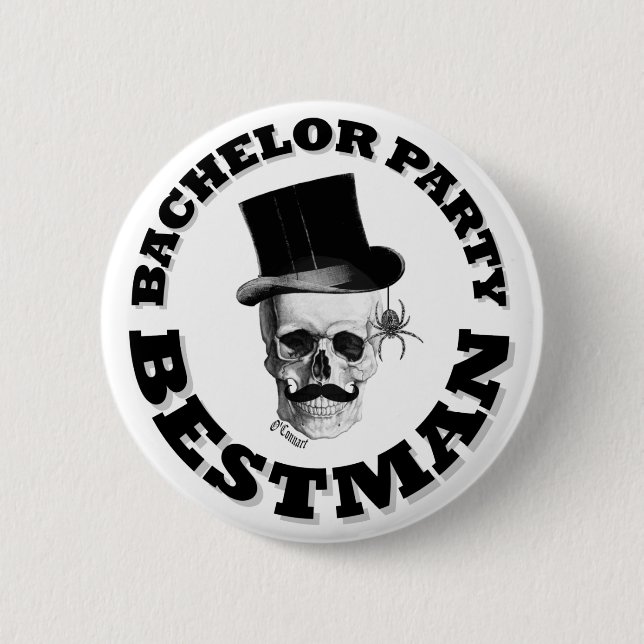 Gothic steampunk skull bachelor party button (Front)