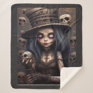 Gothic Steampunk Skull Girl – Dark Fantasy Cozy Sherpa Blanket