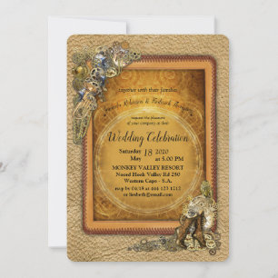 Gothic - Steampunk Wedding On leather Invitation