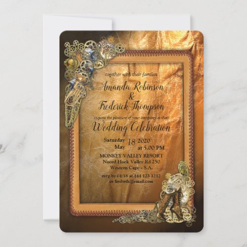 Gothic  _ Steampunk Wedding On Leather Invitation