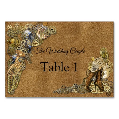 Gothic _ Steampunk Wedding On Suede Table cards