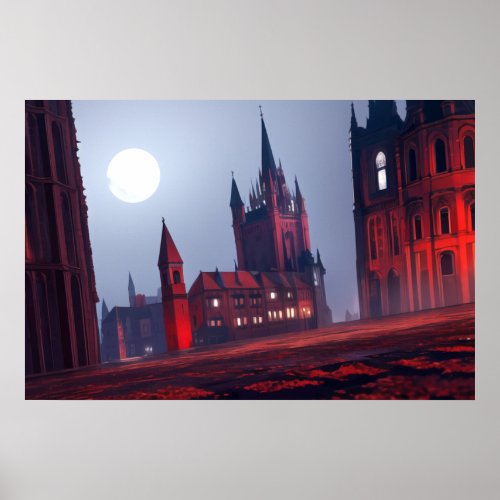 Gothic Street at Night Poster