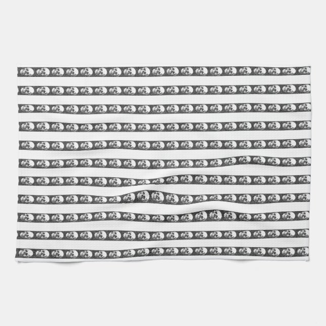 Gothic striped pattern with skulls kitchen towel (Horizontal)