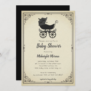 Gothic Stroller Bat Baby Shower Invitation