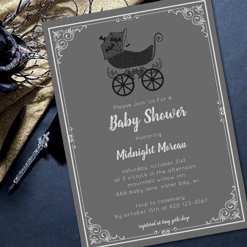 Gothic Stroller Bat Baby Shower Invitation