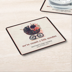 Gothic Stroller Halloween Baby Shower Square Paper Coaster