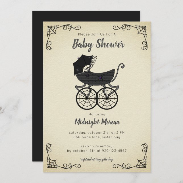 Gothic Stroller Spider Baby Shower Invitation (Front/Back)