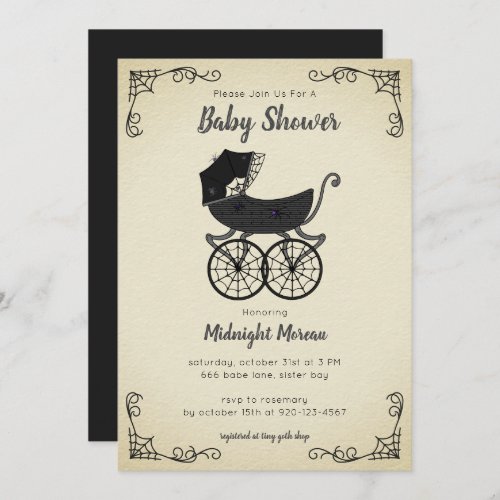 Gothic Stroller Spider Baby Shower Invitation