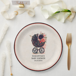 Gothic Stroller Vintage Halloween Baby Shower Paper Plates