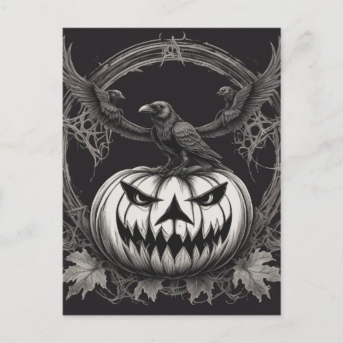 Gothic style angry curved pumpkin holiday postcard