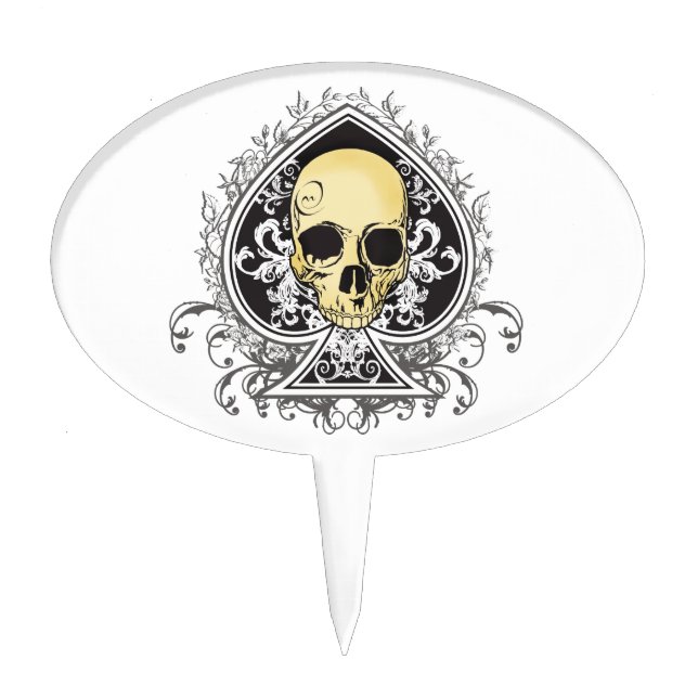 Gothic style black ace of spades with skull, cake topper (Front)