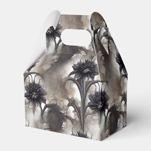 Gothic Style Black Flowers Favor Boxes (Front Side)