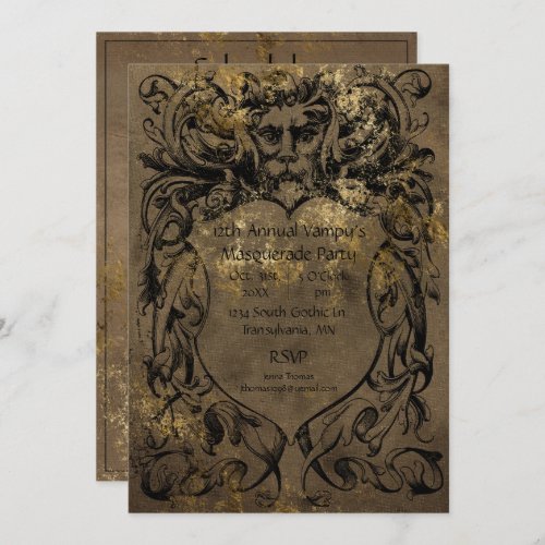 Gothic Style Gold Foil Halloween Party Invitation
