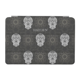Gothic Sugar Skull and Grey Geometric Pattern iPad Mini Cover
