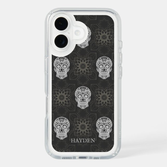 Gothic Sugar Skull and Grey Geometric Personalised Speck iPhone Case (Front)