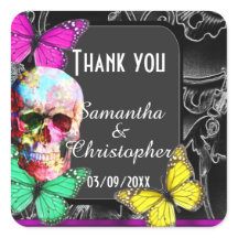 Gothic sugar skull black wedding thank you