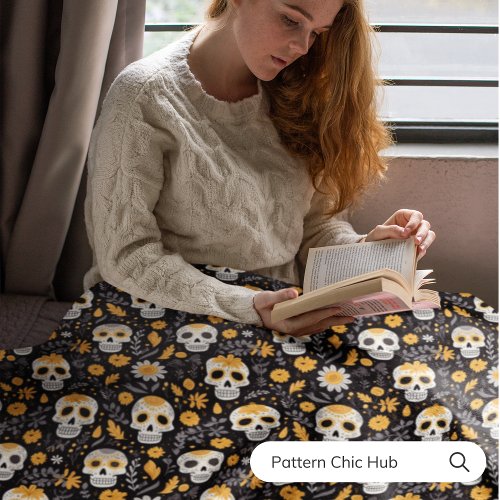 Gothic Sugar Skull Halloween Modern Vintage Fleece Blanket