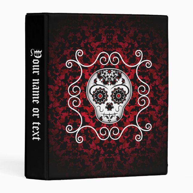 Gothic sugar skull red abstract damask elegant mini binder (Front/Spine)