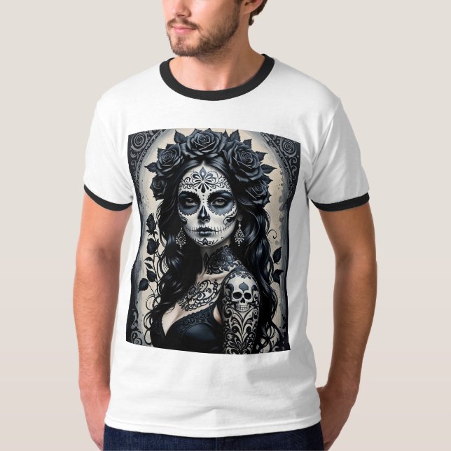 Gothic Sugar Skull Rose Tattoo Shirt (Front)