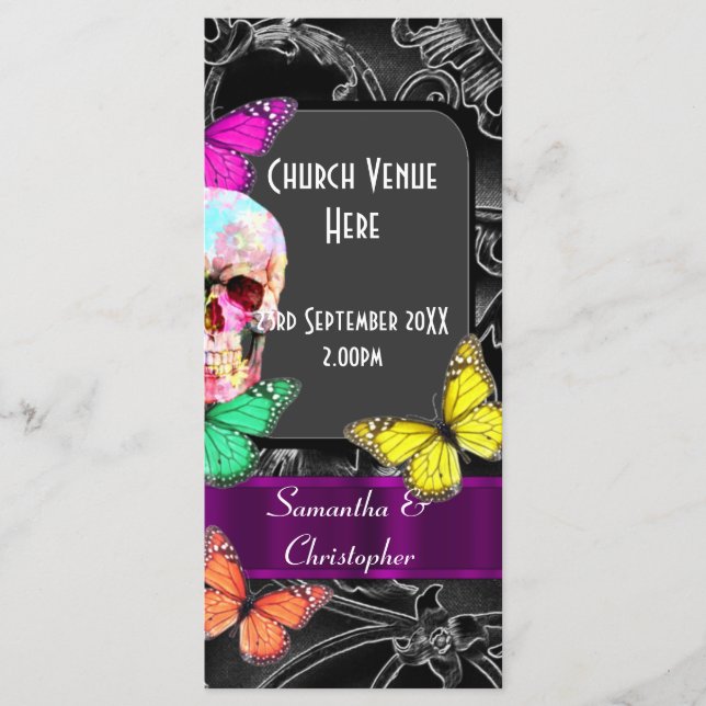 Gothic sugar skull wedding program (Front)
