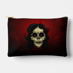 Gothic Sugar Skull Woman Red Rose Day of the Dead Accessory Pouch