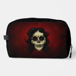 Gothic Sugar Skull Woman Red Rose Day of the Dead Dopp Kit