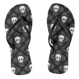 Gothic summer skull damask Halloween adorable Flip Flops
