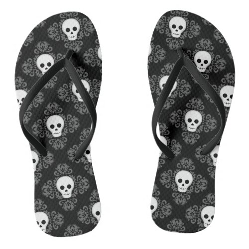 Gothic summer skull damask Halloween adorable Flip Flops