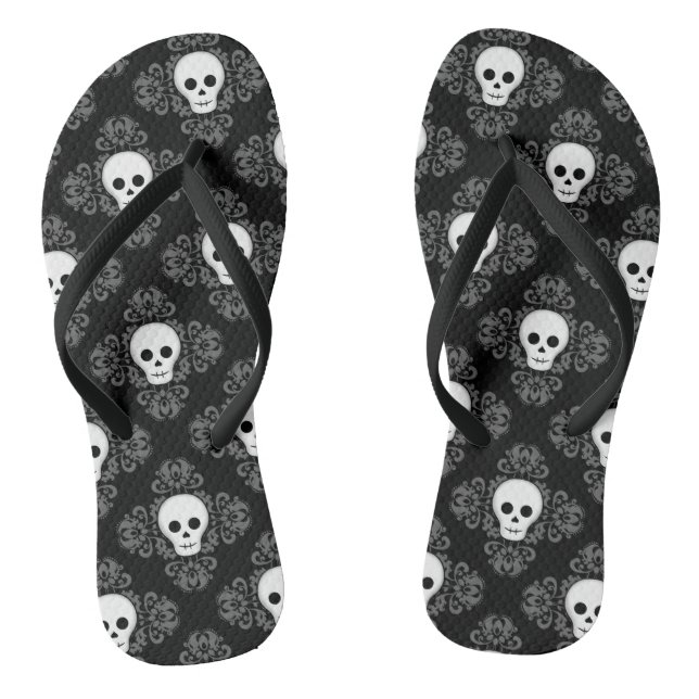 Gothic summer skull damask Halloween adorable Flip Flops (Footbed)