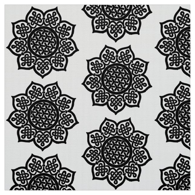 GOTHIC SUN Black White Celtic Knots Fabric (Swatch)