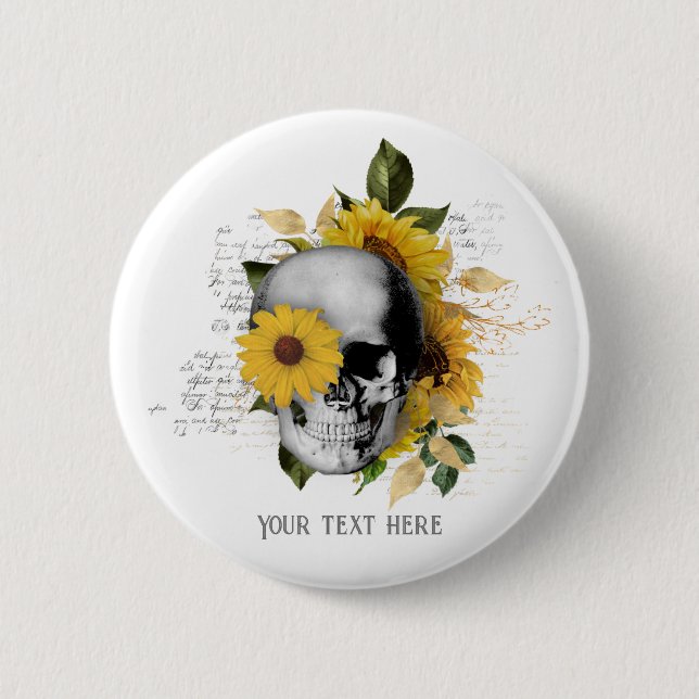 Gothic Sunflower Skeleton Button (Front)