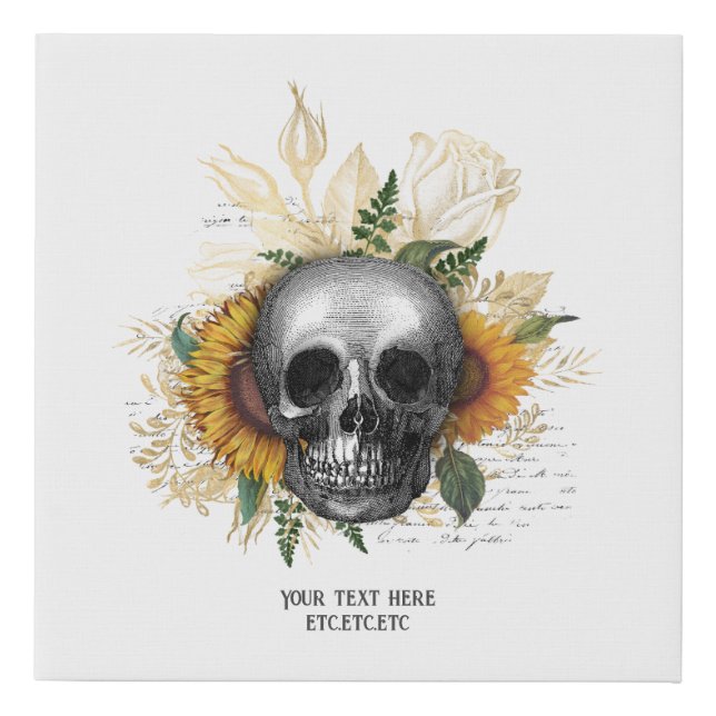 Gothic Sunflower Skeleton Faux Canvas Print (Front)