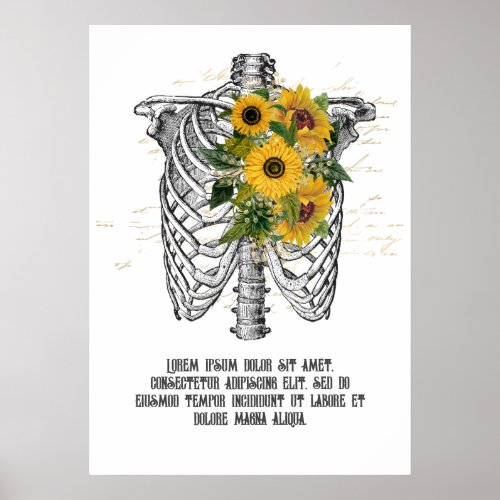 Gothic Sunflower Skeleton Poster