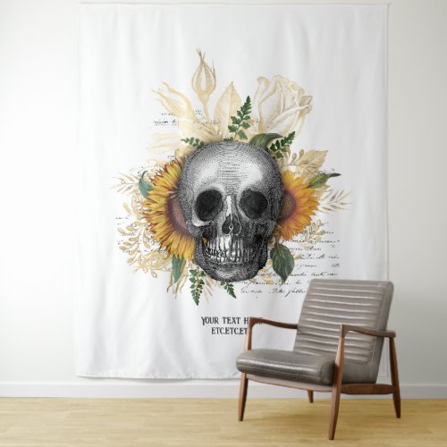 Gothic Sunflower Skeleton Tapestry