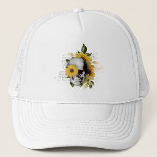 Gothic Sunflower Skeleton Trucker Hat