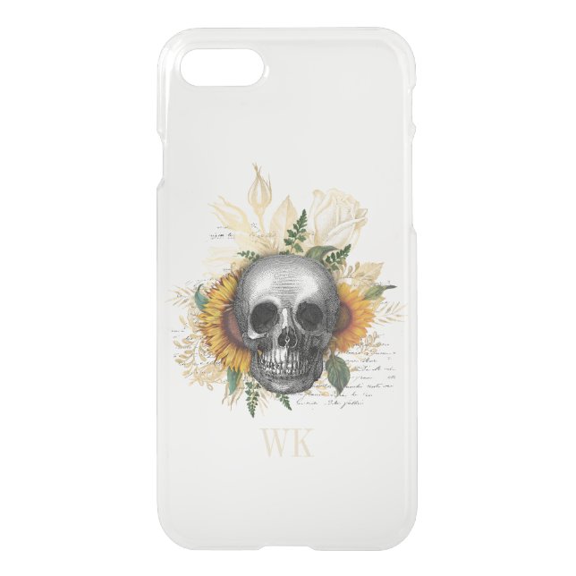 Gothic Sunflower Skull Monogram Uncommon iPhone Case (Back)