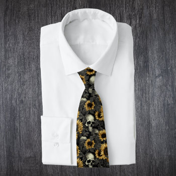 Gothic Sunflower Skull Pattern Neck Tie by ColorFlowCreations at Zazzle